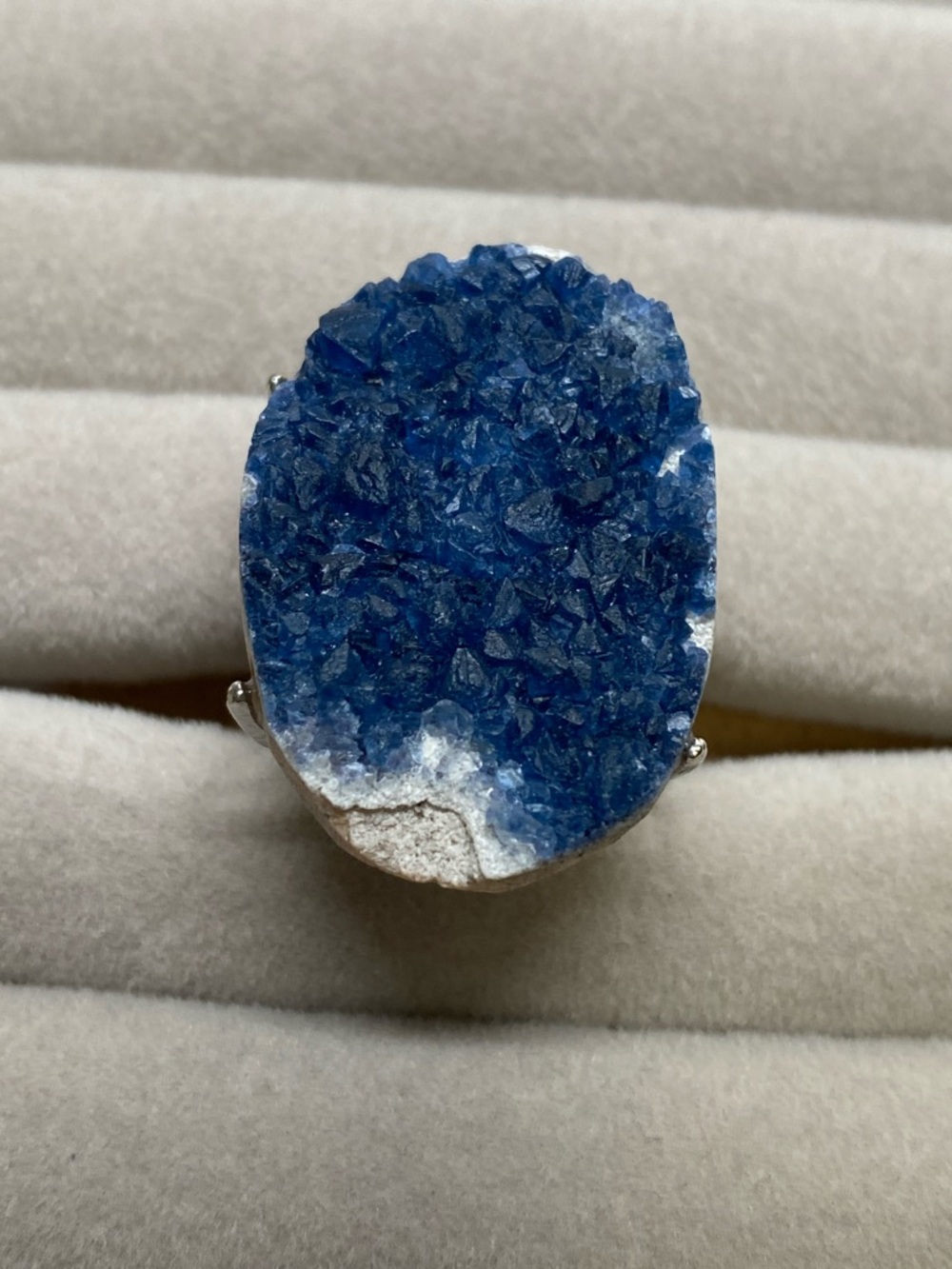 Blue Fluorite Cluster Ring • Natural Cubic Crystals • Blue Statement Ring